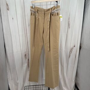 Karen Kane Women’s 8 Tan Chino Pants Sequin Belt Career Office Core New